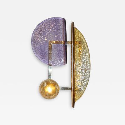 Contemporary Italian Amethyst Amber Murano Glass Post Modern Gold Brass Sconce