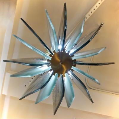 Contemporary Italian Aqua Blue Green Textured Murano Glass Pendant Chandelier