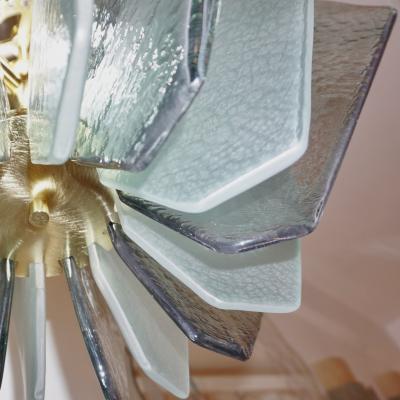 Contemporary Italian Aqua Blue Green Textured Murano Glass Pendant Chandelier