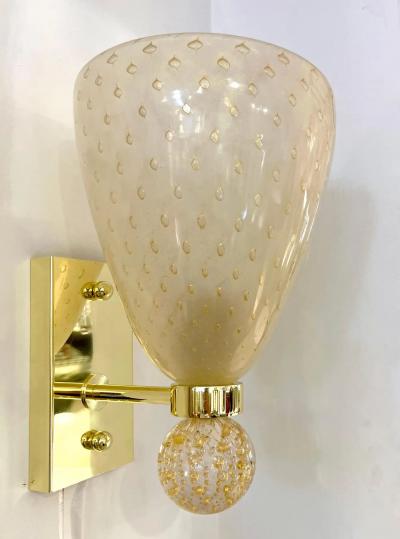 Contemporary Italian Art Deco Design Crystal Gold Frosted Murano Glass Sconces