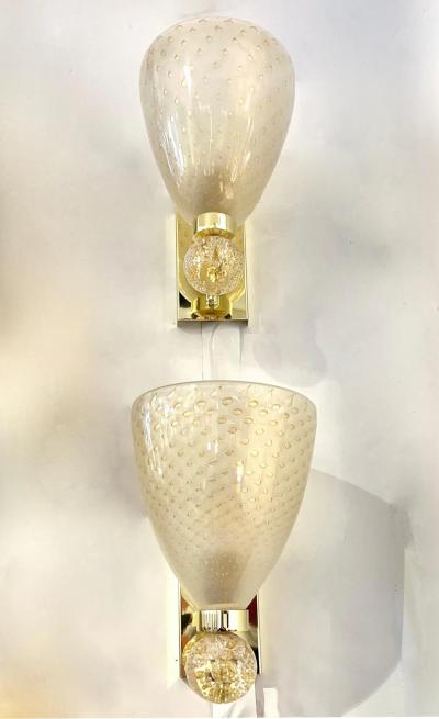 Contemporary Italian Art Deco Design Crystal Gold Frosted Murano Glass Sconces