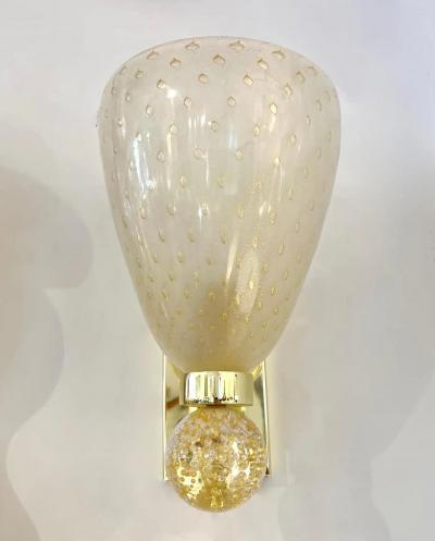 Contemporary Italian Art Deco Design Crystal Gold Frosted Murano Glass Sconces