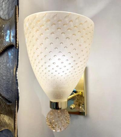 Contemporary Italian Art Deco Design Crystal Gold Frosted Murano Glass Sconces