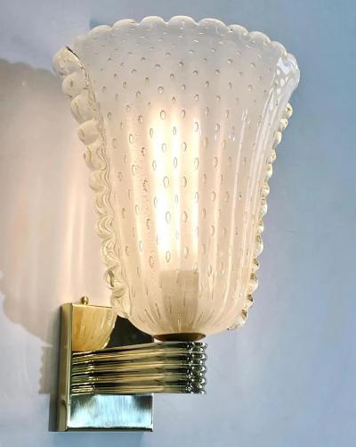 Contemporary Italian Art Deco Design Gold Leaf Frosted Murano Glass Bowl Sconces