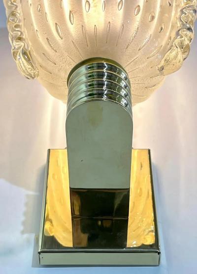 Contemporary Italian Art Deco Design Gold Leaf Frosted Murano Glass Bowl Sconces