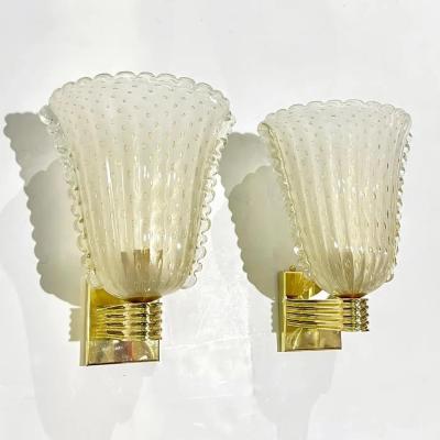 Contemporary Italian Art Deco Design Gold Leaf Frosted Murano Glass Bowl Sconces