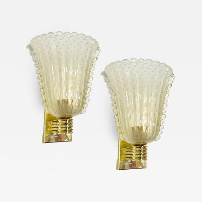 Contemporary Italian Art Deco Design Gold Leaf Frosted Murano Glass Bowl Sconces