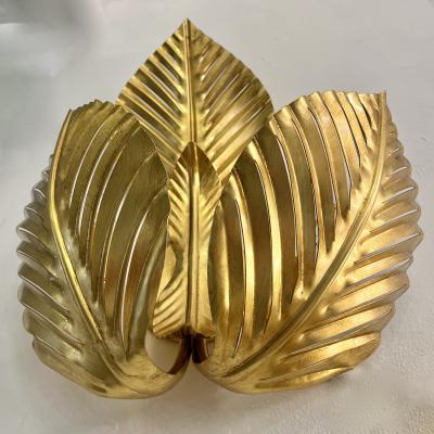 Contemporary Italian Art Deco Design Pair of Hand Made Gold Metal 3 Leaf Sconces