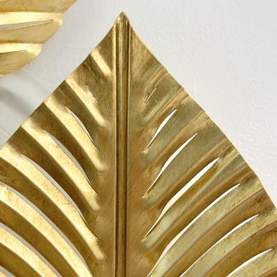 Contemporary Italian Art Deco Design Pair of Hand Made Gold Metal 3 Leaf Sconces