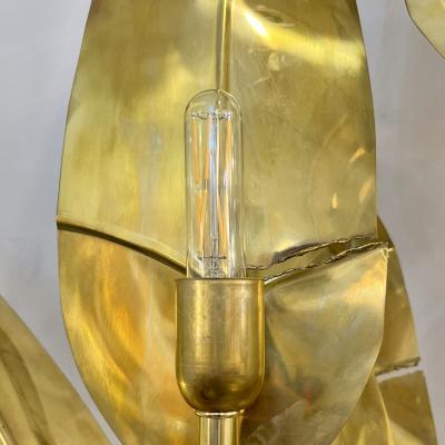 Contemporary Italian Art Deco Design Palm Tree Pair of 7 Leaf Brass Floor Lamps