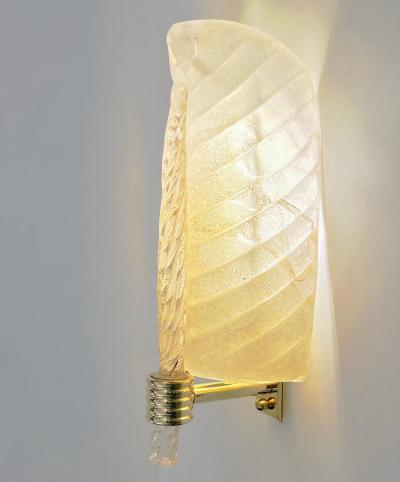 Contemporary Italian Art Deco Pair Crystal Gold Murano Glass Brass Leaf Sconces