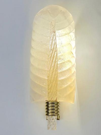 Contemporary Italian Art Deco Pair Crystal Gold Murano Glass Brass Leaf Sconces