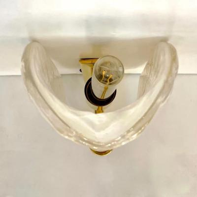 Contemporary Italian Art Deco Pair Crystal Gold Murano Glass Brass Leaf Sconces