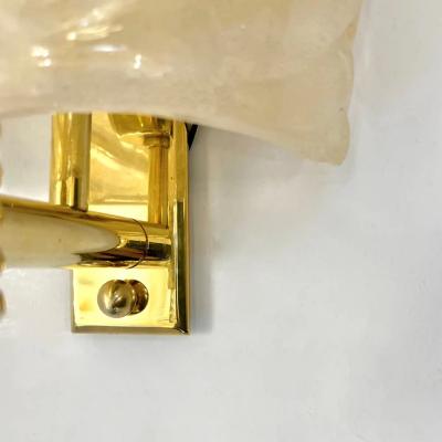 Contemporary Italian Art Deco Pair Crystal Gold Murano Glass Brass Leaf Sconces