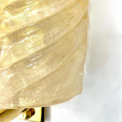 Contemporary Italian Art Deco Pair Crystal Gold Murano Glass Brass Leaf Sconces