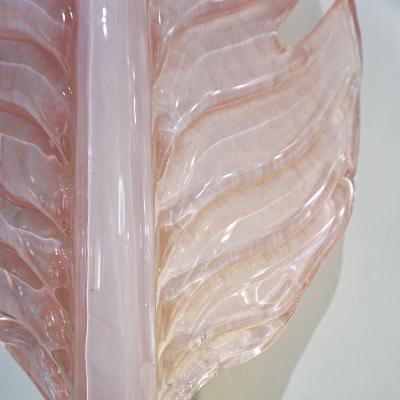 Contemporary Italian Art Deco Pink Murano Glass Brass Feather Leaf Wall Light