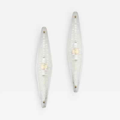 Contemporary Italian Art Deco Style Frosted White Murano Glass Rhombus Sconces