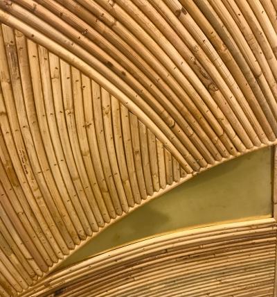 Contemporary Italian Bamboo Armchair with Green Brass Details Yellow Fabric