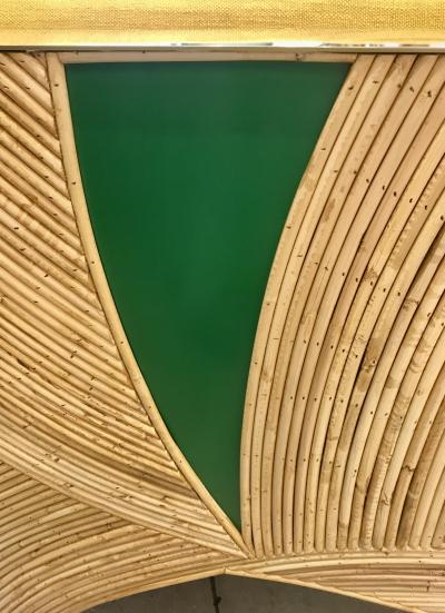 Contemporary Italian Bamboo Armchair with Green Brass Details Yellow Fabric