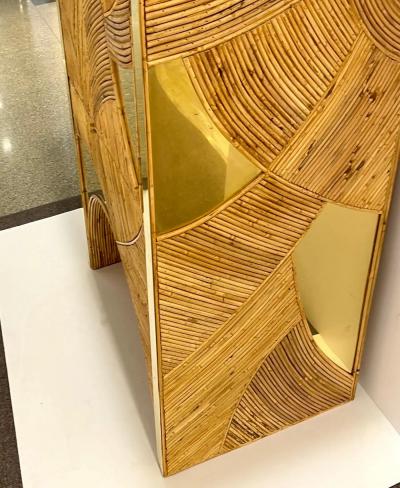 Contemporary Italian Bamboo Cabinet Bar with 2 Door 2 Glass Shelf Brass Details
