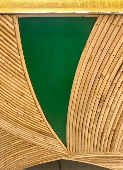 Contemporary Italian Bamboo Cabinet Bar with 2 Door 2 Glass Shelf Brass Details