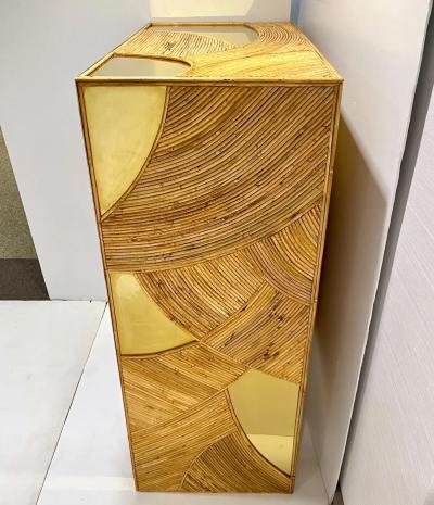 Contemporary Italian Bamboo Cabinet Bar with 2 Door 2 Glass Shelf Brass Details