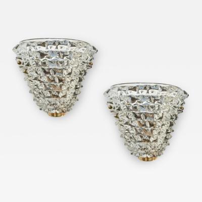 Contemporary Italian Brass Crystal Rostrato Textured Murano Glass Sconces