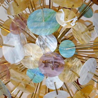Contemporary Italian Brass Pastel Colored Murano Glass Oval Sputnik Chandelier