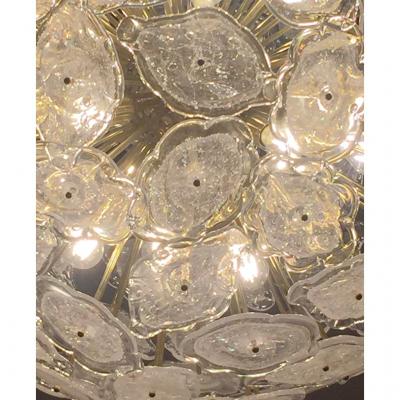 Contemporary Italian Brass White Frosted Murano Glass Leaf Sputnik Chandelier