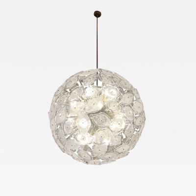 Contemporary Italian Brass White Frosted Murano Glass Leaf Sputnik Chandelier