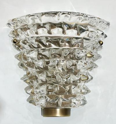 Contemporary Italian Bronze Antique Brass Crystal Rostrato Murano Glass Sconces