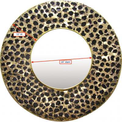 Contemporary Italian Brutalist Leopard Brass and Black Glass Modern Round Mirror