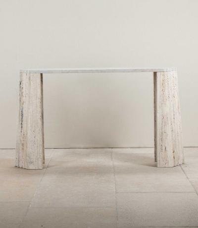 Contemporary Italian Brutalist Style Travertine Console Table