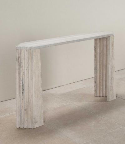 Contemporary Italian Brutalist Style Travertine Console Table