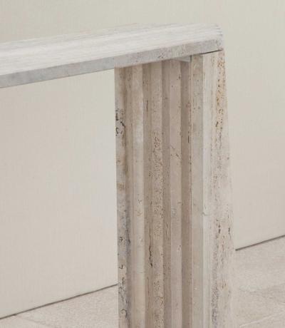 Contemporary Italian Brutalist Style Travertine Console Table