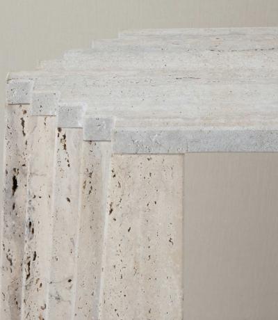 Contemporary Italian Brutalist Style Travertine Console Table
