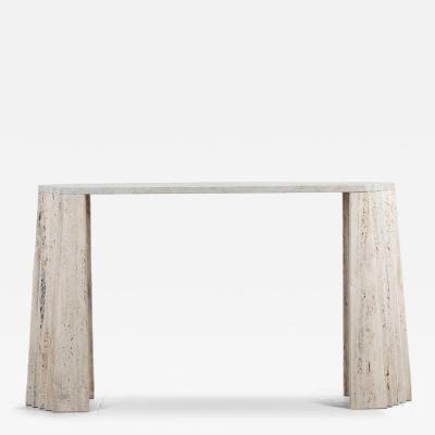 Contemporary Italian Brutalist Style Travertine Console Table