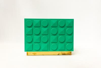 Contemporary Italian Cabinet in Green Lacquered Wood Brass
