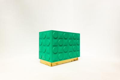Contemporary Italian Cabinet in Green Lacquered Wood Brass
