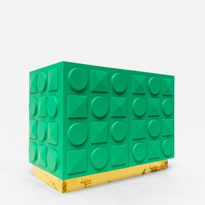 Contemporary Italian Cabinet in Green Lacquered Wood Brass