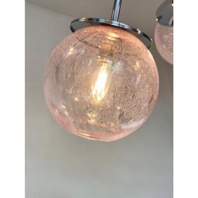 Contemporary Italian Chromed Sputnik Chandelier in Pink Pulegoso Murano Glass