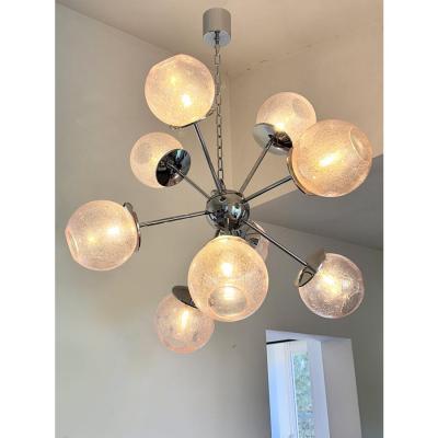 Contemporary Italian Chromed Sputnik Chandelier in Pink Pulegoso Murano Glass