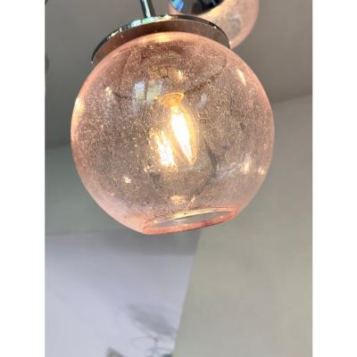 Contemporary Italian Chromed Sputnik Chandelier in Pink Pulegoso Murano Glass