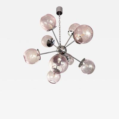 Contemporary Italian Chromed Sputnik Chandelier in Pink Pulegoso Murano Glass