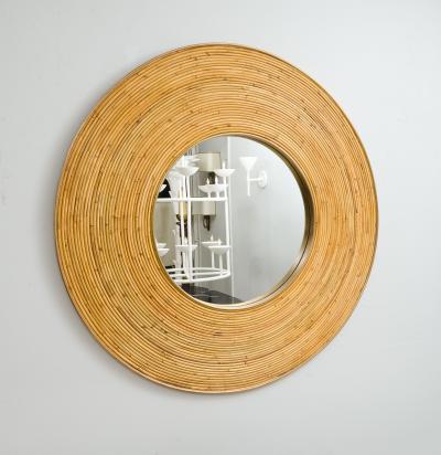 Contemporary Italian Circular Rattan Mirror