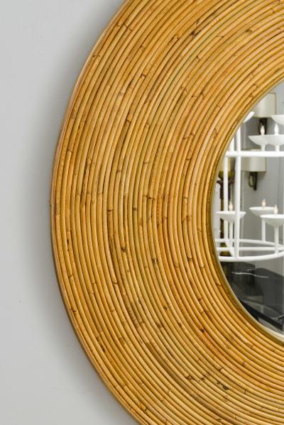Contemporary Italian Circular Rattan Mirror