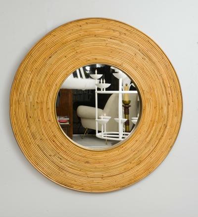 Contemporary Italian Circular Rattan Mirror
