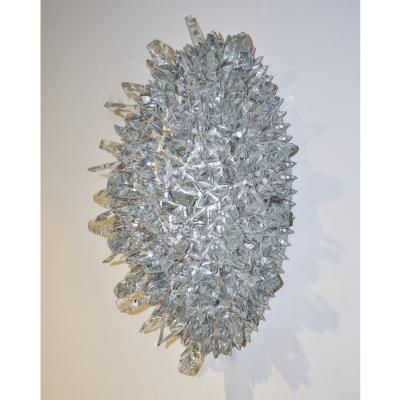 Contemporary Italian Crystal Clear Glass Oval Silver Flush Mount Sconce