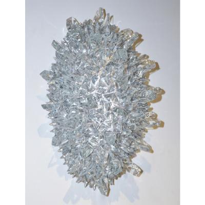 Contemporary Italian Crystal Clear Glass Oval Silver Flush Mount Sconce