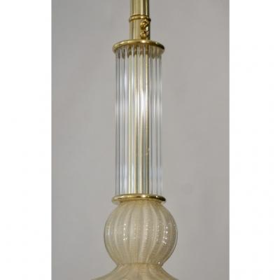 Contemporary Italian Crystal Pink Gold Cream White Murano Glass Pendant Light